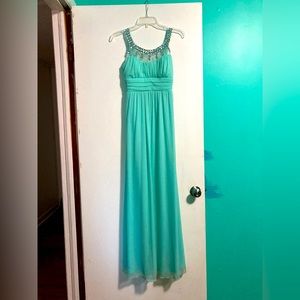 Mint green Crystal Doll long prom dress. Size 3.